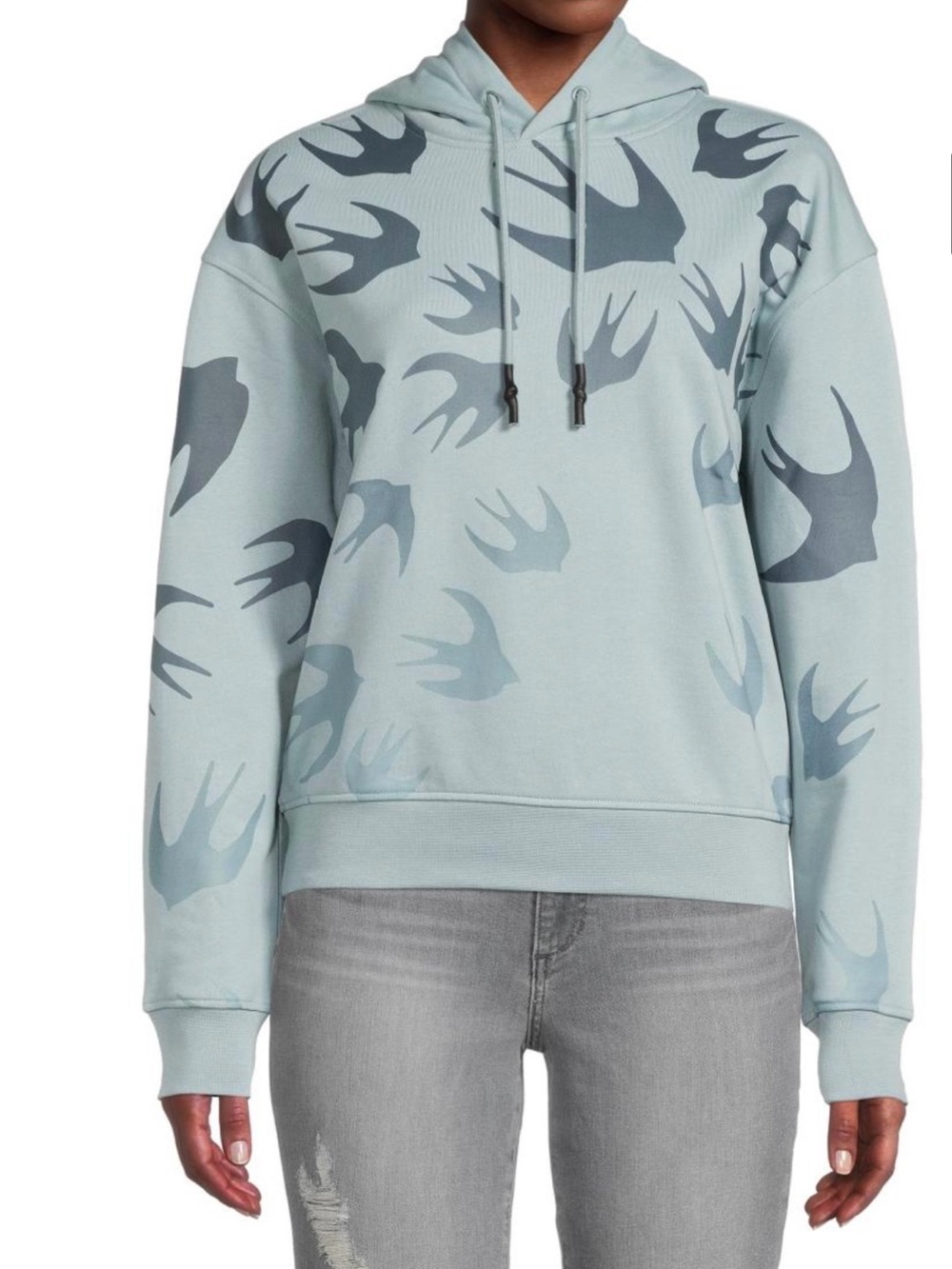 McQ Alexander Mcqueen Women's Degrade Swallow Print Hoodie In Seaglass NWT
